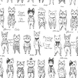 web20260425-02, YUWA Rough Sketch Cats, Price per 0.1m, Minimum order is 0.3m~ | Fabric, Sold by cutting to desired length